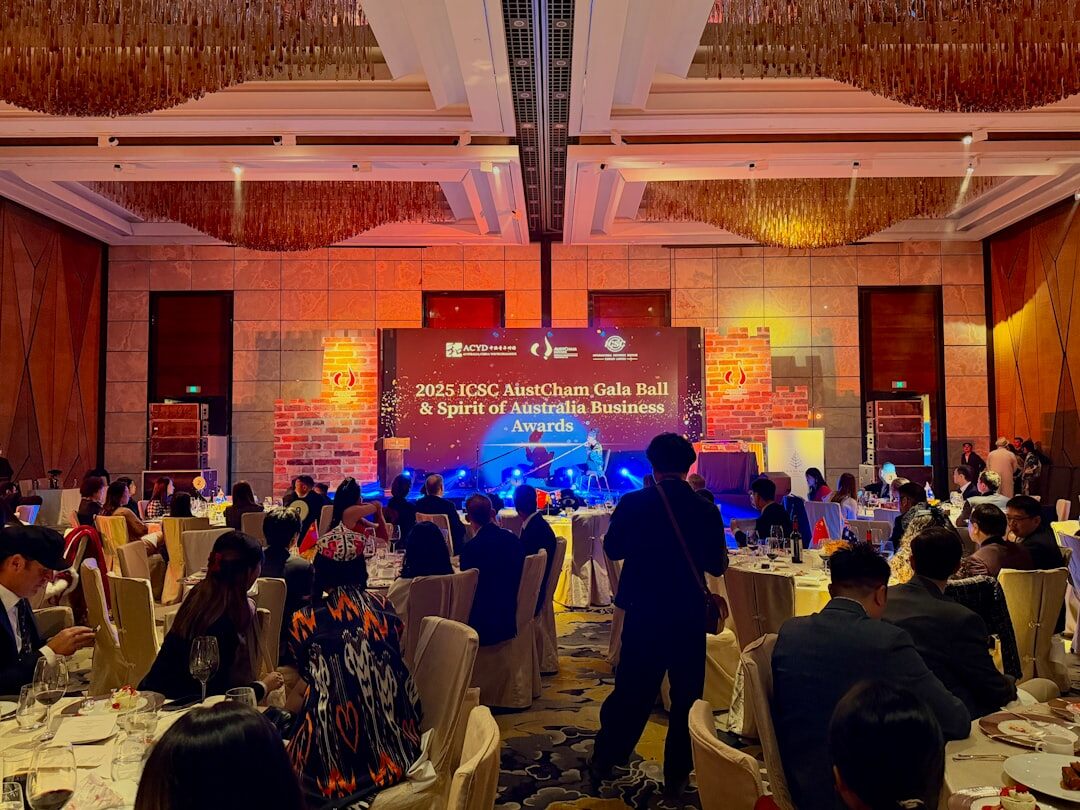 Professionals networking at a business exchange event